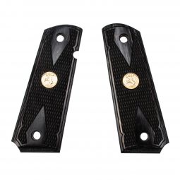 Altamont 1911 Gvmt Grips, Classic Panel Silverblack Double Diamond Checkered w/ Colt Grip Med.