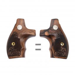 Altamont S&W J-Frame Grips Round Butt, Boot Santos Rosewood Checkered Engraved w/ S&W Medallions