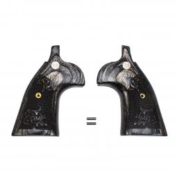 Altamont S&W K/L-Frame Target Grips Round to Square Butt, Silverblack Checkered Engraved w/ Med.