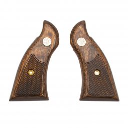 Altamont S&W K/L-Frame Grips Square Butt, Service Panel Super Walnut Checkered w/ S&W Medallions