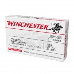 Winchester USA 223 Rem. 55gr. FMJ Ammunition, 20 Round Box