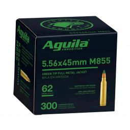 Aguila 5.56mm Green Tip 62gr. FMJ Ammunition (M855), 300 Round Box