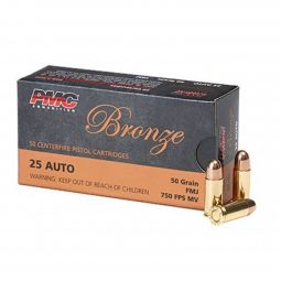 PMC Bronze .25 Auto 50gr. FMJ-RN Ammunition, 50 Round Box