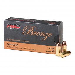 PMC Bronze .380 ACP 90gr. FMJ Ammunition, 50 Round Box