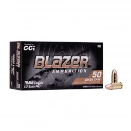 Blazer Brass 9mm Auto 115gr. FMJ Ammunition, 50 Round Box