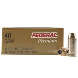 Federal Premium 40 S&W 165 Grain Hydra Shok JHP Ammunition 20 Round Box