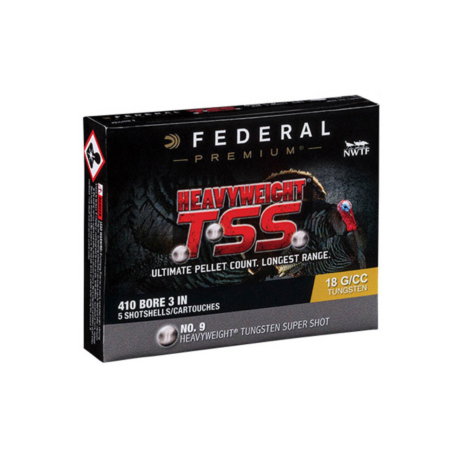 Federal Premium Heavyweight TSS Turkey Ammo .410 Bore 3 13/16 oz #9 Shot  Non-Toxic Tungsten Super Shot Lead-Free 5/Box