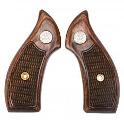 Altamont S&W J-Frame Grips Round Butt, Service Panel Super Walnut Checkered w/ S&W Medallions