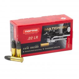 Norma Match 22LR 40gr. LRN Ammunition, 50 Round Box