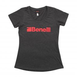 Benelli Distressed Logo Womens T-Shirt, Charcoal Heather