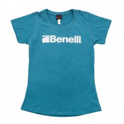 Benelli Distressed Logo Womens T-Shirt, Ocean Depths Heather