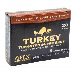 Apex Ammunition GT-20 Turkey Tungsten Super Shot, 20ga. 3" 1-5/8oz. #9 Shot, 5 Round Box