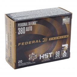 Federal Premium .380 Auto 99gr. Personal Defense HST Micro 380 Ammunition, 20 Round Box