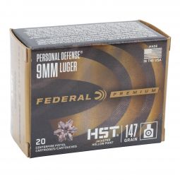 Federal Premium 9mm 147gr. Personal Defense HST Ammunition, 20 Round Box