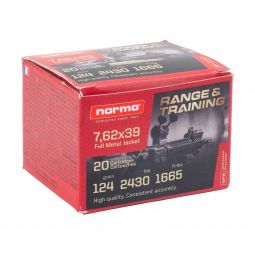 Norma Range & Training 7.62x39mm 124gr. FMJ Ammunition, 20 Round Box