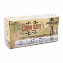 Fiocchi Cowboy Action .45 Colt 250gr. Lead Flat Nose Ammunition, 50 Round Box