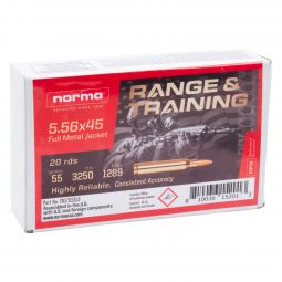 Norma Range & Training 5.56x45mm 55gr. FMJ Ammunition, 20 Round Box