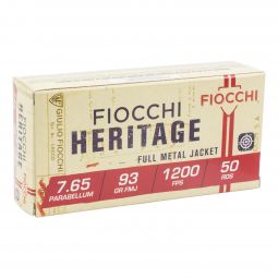 Fiocchi Heritage 30 Luger 93gr. FMJ Ammunition, 50 Round Box