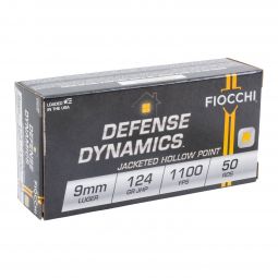 Fiocchi Defense Dynamics 9mm 124gr. Jacketed Hollow Point Ammunition, 50 Round Box