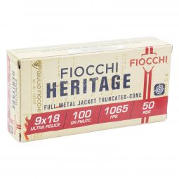 Fiocchi Heritage 9x18mm Ultra 100gr. FMJ Truncated Cone Ammunition, 50 Round Box