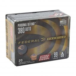 Federal Premium .380 Auto 99gr. Hydra-Shok Deep Ammunition, 20 Round Box