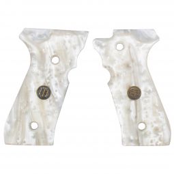 Altamont Beretta 92 Grips, Classic Panel White Pearl w/ Beretta Medallions