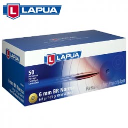 Lapua 6mm BR Norma 105gr. Open Tip Match Scenar Ammunition, 50 Round Box