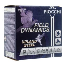 Fiocchi High Velocity Upland Steel 12ga. 2-3/4" 1-1/8oz. #4 Shot, 25 Round Box