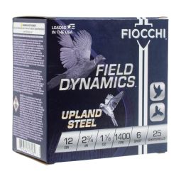 Fiocchi High Velocity Upland Steel 12ga. 2-3/4" 1-1/8oz. #6 Shot, 25 Round Box