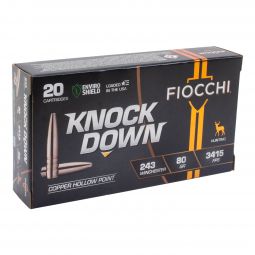 Fiocchi Knock Down .243 Winchester 80gr. Lead Free Copper Hollow Point Ammunition, 20 Round Box