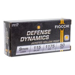 Fiocchi 9mm 115gr. JHP Ammunition, 50 Round Box