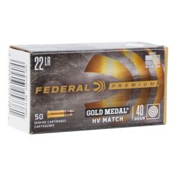 Federal Gold Medal 22LR HV Target 40gr. Round Nose Ammunition, 50 Round Box