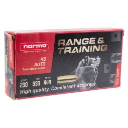 Norma Range & Training 45 Auto 230gr. FMJ Ammunition, 50 Round Box