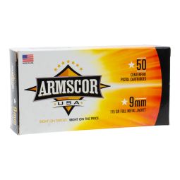 Armscor 9mm 115gr. FMJ Ammunition, 50 Round Box