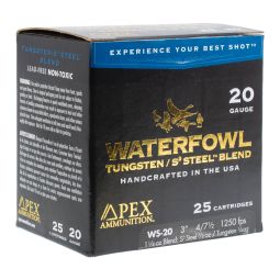 Apex Ammunition Waterfowl Tungsten/S3 Steel Blend, 20ga. 3" 1-1/8oz. 4 Steel /7.5 TSS Shot, 25 Rnd