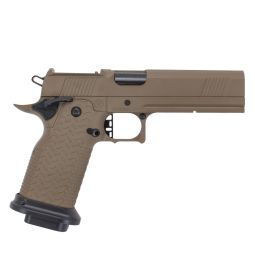 Vudoo Gun Works Priest 1911 DS 9mm Pistol, Long Dust Cover, RMR Cut, FDE w/ Black Accents