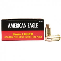 Federal American Eagle 9mm 147 Grain Full Metal Jacket Flat Point Ammunition 50 Round Box