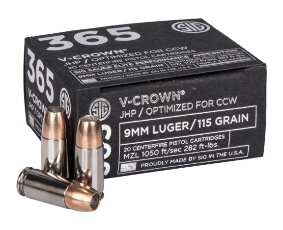 Sig Sauer 365 Elite Carry 9mm 115gr Jhp V Crown Ammunition Round Box Mgw