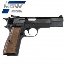 MGW Custom Browning Hi-Power 9mm w/ Black Trigger & Adjustable Sights, Blued / Matte