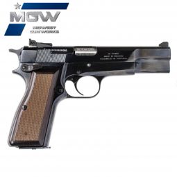 MGW Custom Browning Hi-Power 9mm w/ Black Trigger & Adjustable Sights, Blued