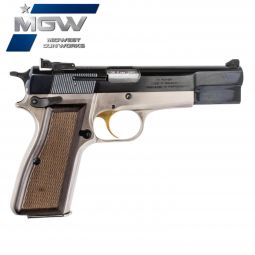 MGW Custom Browning Hi-Power 9mm w/ Adjustable Sight & Extended Slide Stop, Blued / Nickel