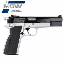 MGW Custom Browning Hi-Power Practical 9mm w/ VZ Grips, Blued / Silver