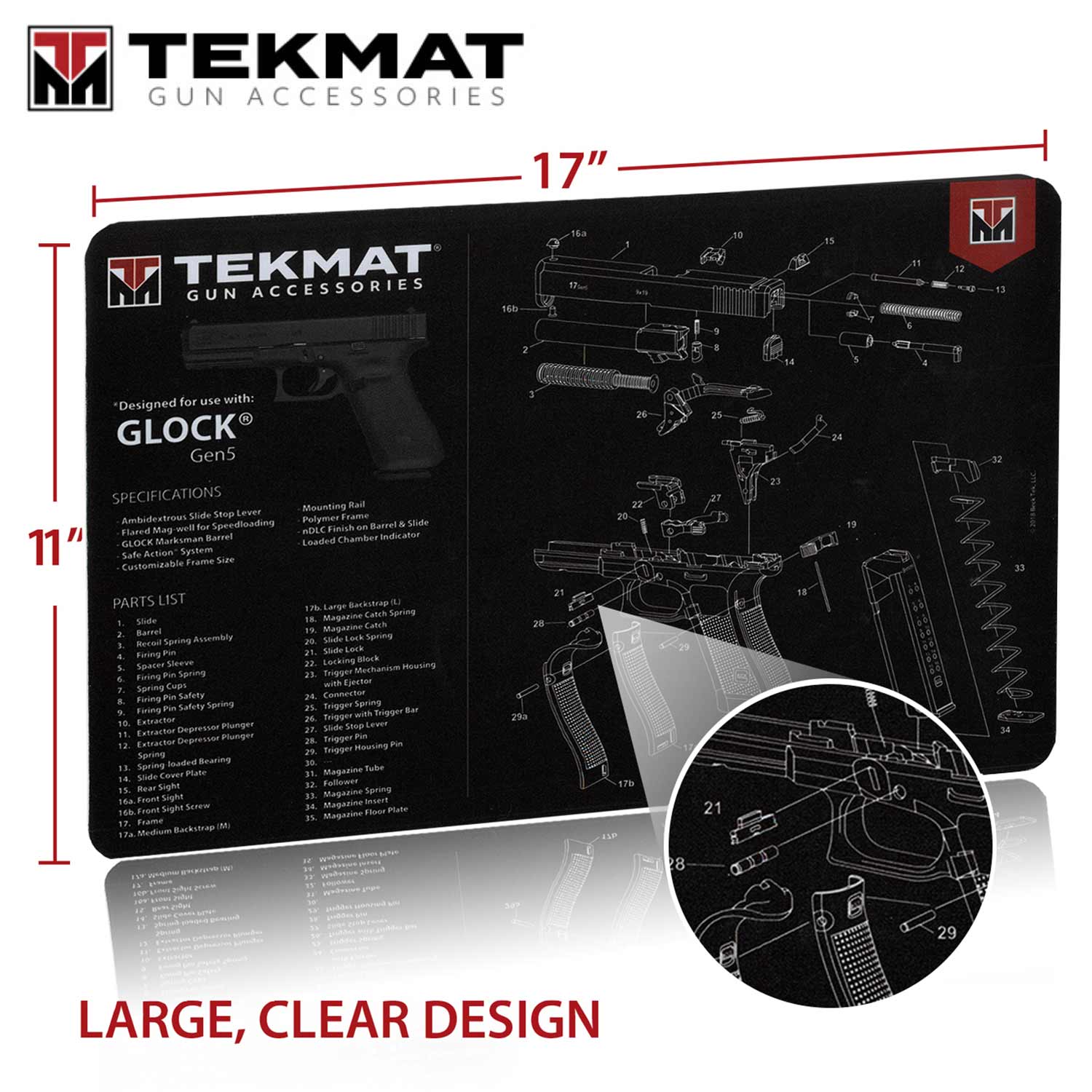 Tekmat Glock Gen5 11 X17 Gun Cleaning Mat Black Mgw