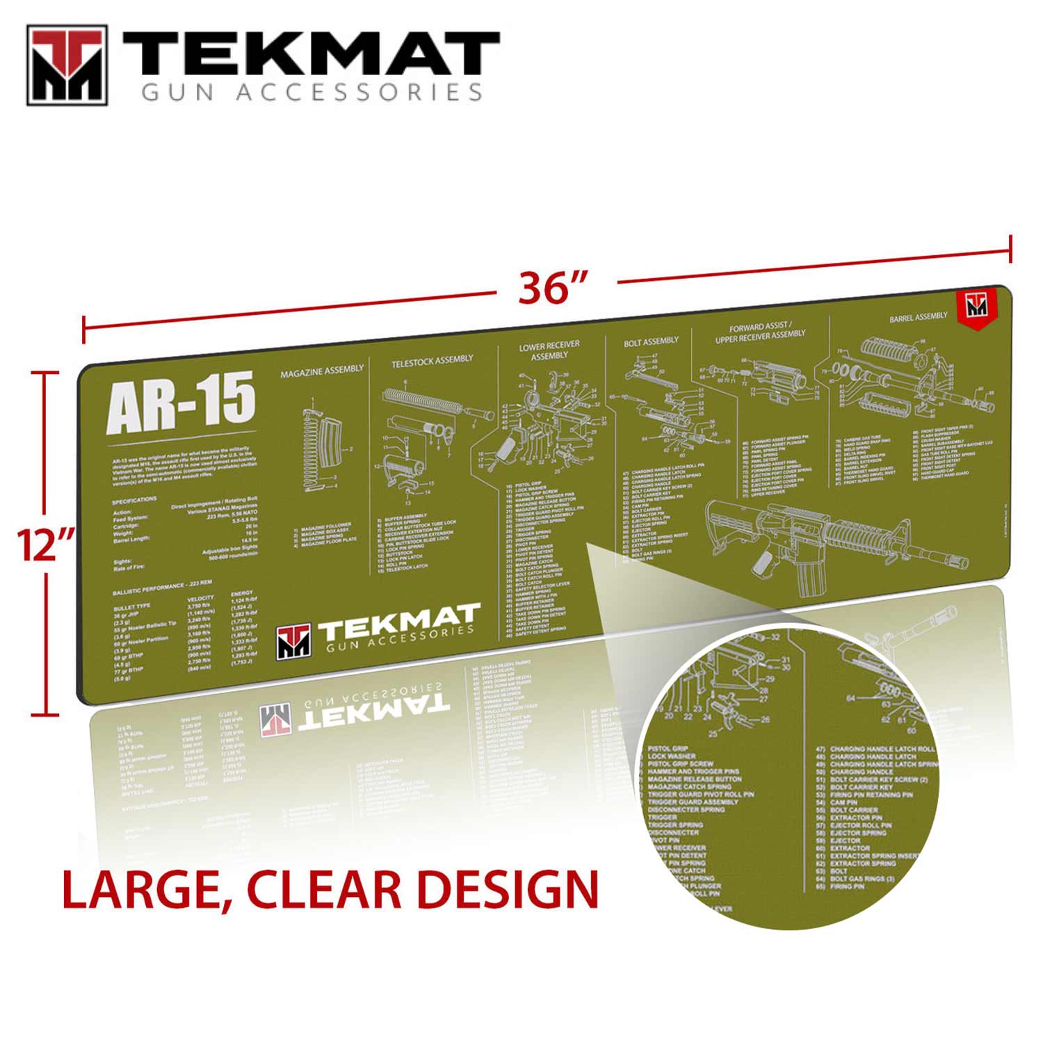 TekMat AR-15 12x36 Gun Cleaning Mat, Olive Drab: MGW