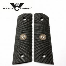 Wilson Combat 1911 Grips, Full Size, Black/Gray G-Mascus, Starburst Pattern, Flat Bottom