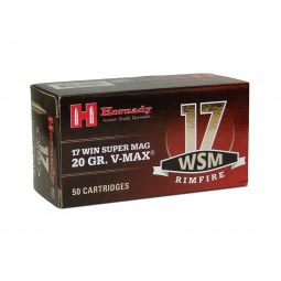 Hornady 17 Winchester Super Magnum 20gr V-Max Ammunition, 50 Round Box