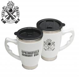 Springfield Armory Cross Cannon Logo Travel Mug, White