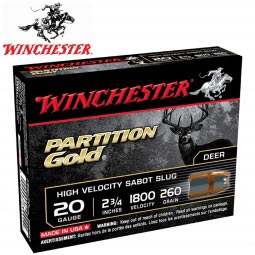 Winchester 20 Gauge 2-3/4" 260gr. Partition Gold Sabot Slug, 5 Round Box