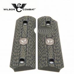 Wilson Combat 1911 Grips, Compact, Dirty Olive G10, Slant Pattern, Beveled Bottom