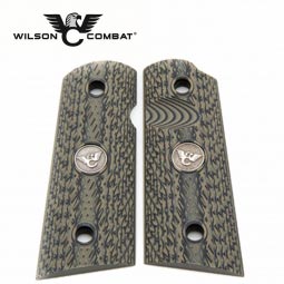 Wilson Combat 1911 Grips, Compact, Dirty Olive G10, Slant Pattern, Flat Bottom